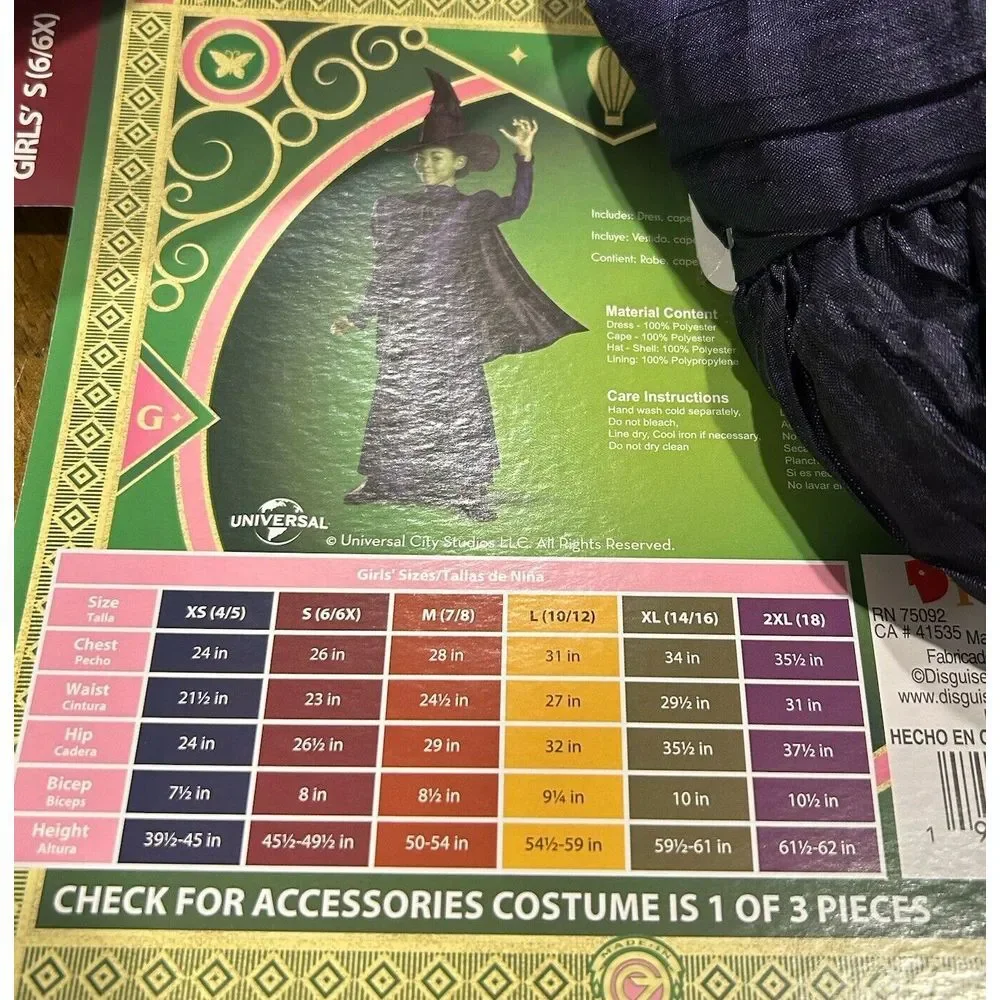 Wicked (2024) Musical Movie Kids Size 6X New‎ Deluxe Elphaba Costume